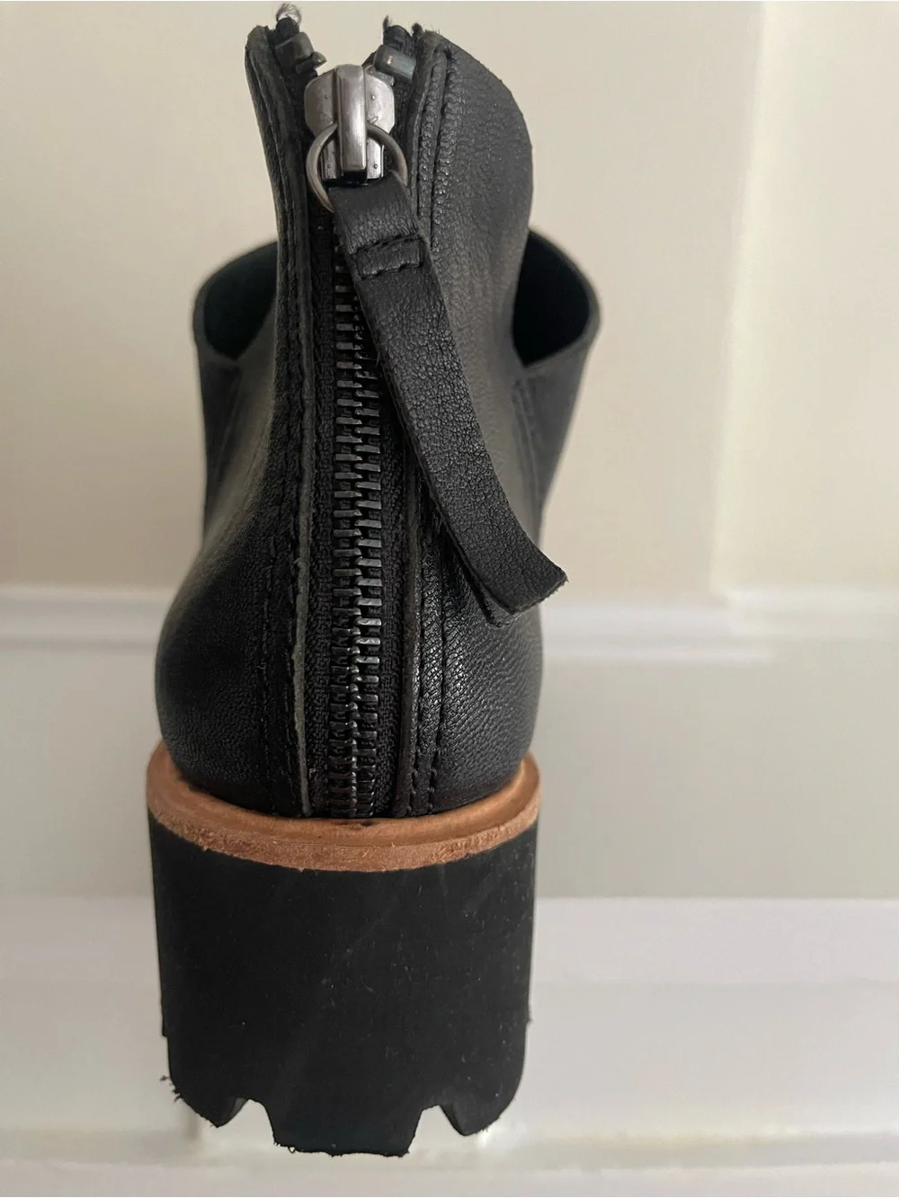 ALL BLACK Black Leather Shootie with Lug Sole